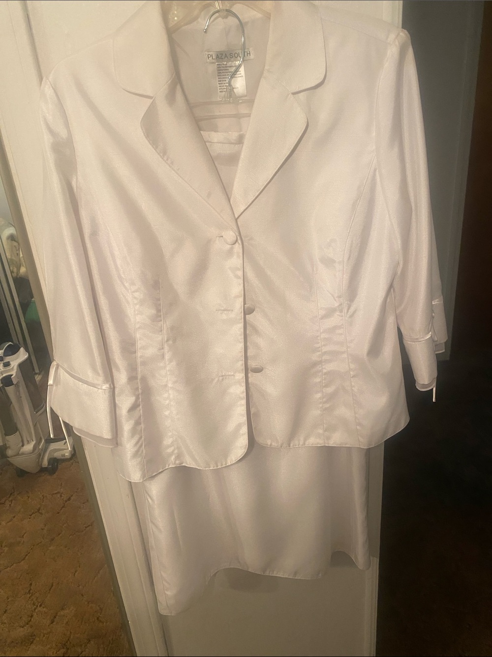 Plaza South Women's White Satin skirt  & Jacket Set
